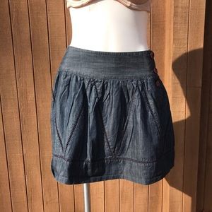 Theory Pleated Denim Miniskirt Eyelet Lace 4